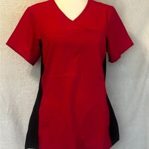 Red and Black V-Neck Women's Scrub Top Sz Small